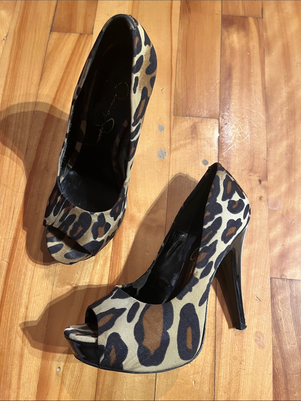 Jessica Simpson Leopard Print Peep-Toe Heels - Brown/Black